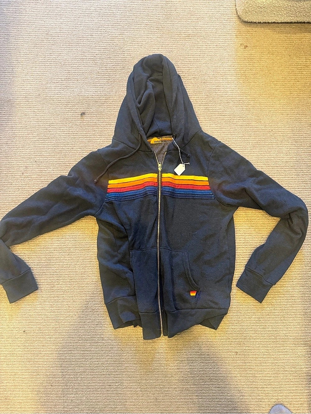 Aviator Nation “never worn” Color Block Zip Hoodie in Blue & Orange NWT
